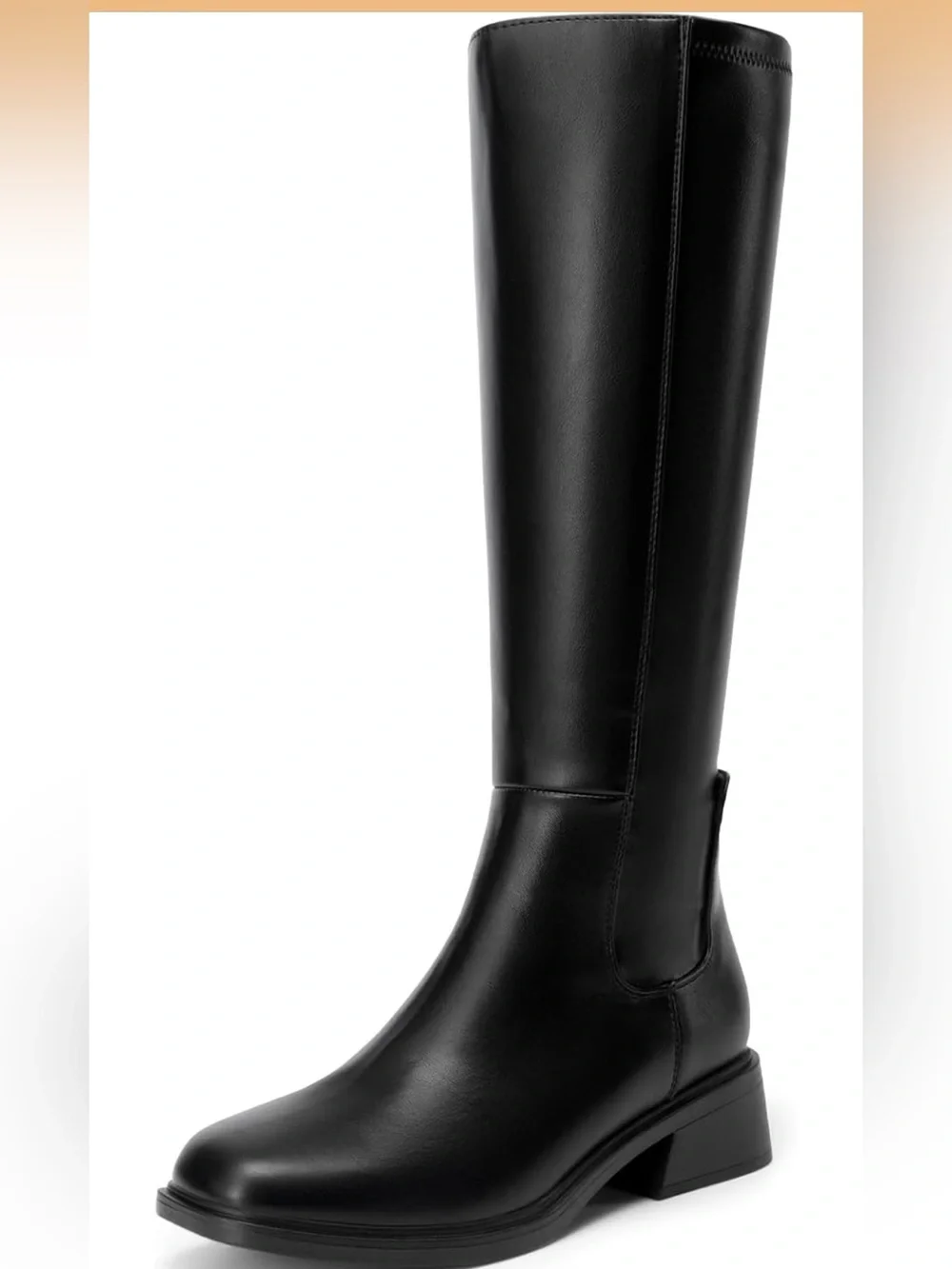 Knee High Boots Square Toe Low Block Heel Casual Comfort W/ Side Zipper 1283-1